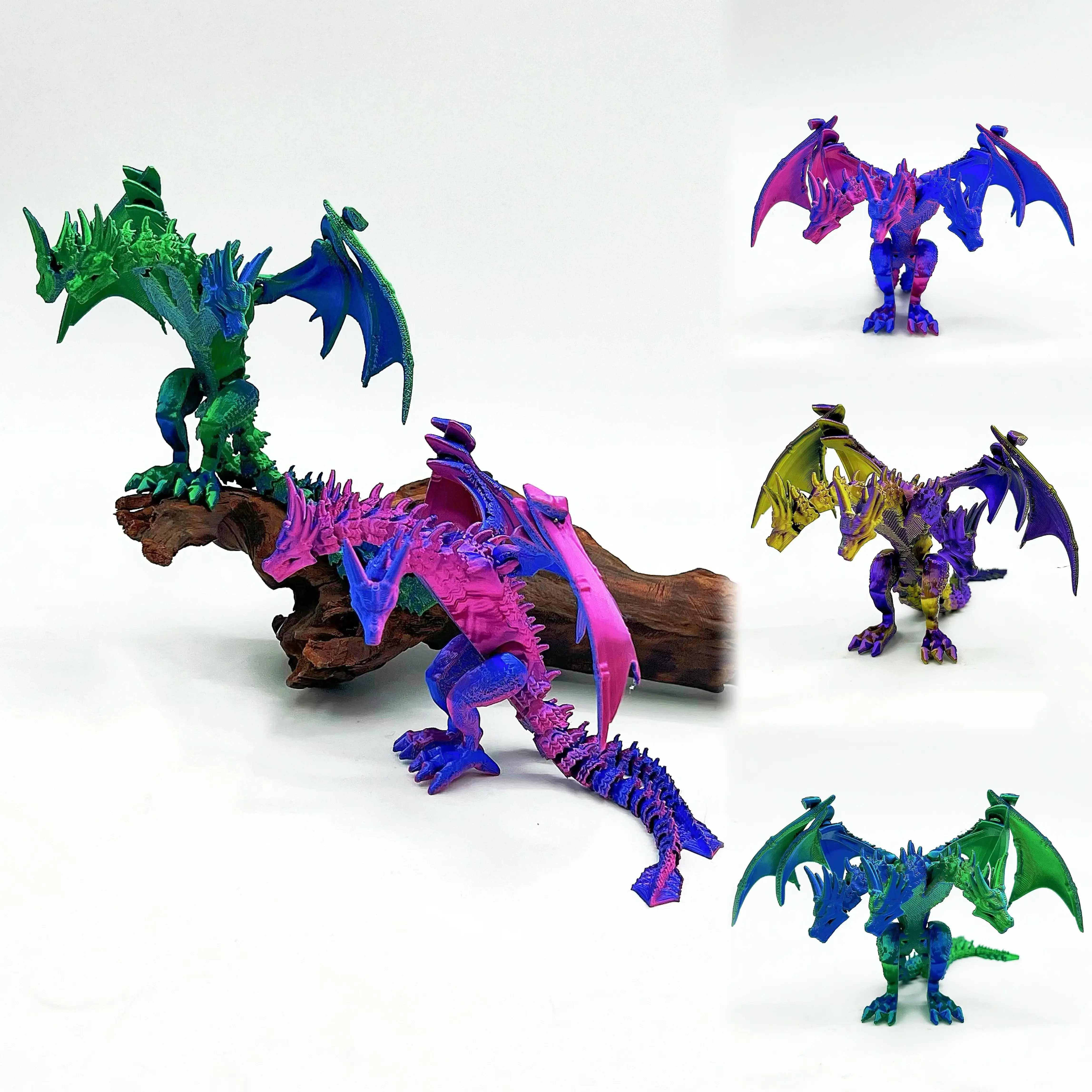 

3D printed gradient color three headed dragon model cool and novel desktop decoration statue ornament