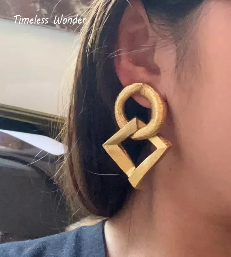 Timeless Wonder Fancy Brass XL Geo Clip on Earrings for Women Designer Jewelry Punk Luxury Brand Rare Top Runway Neat 1375