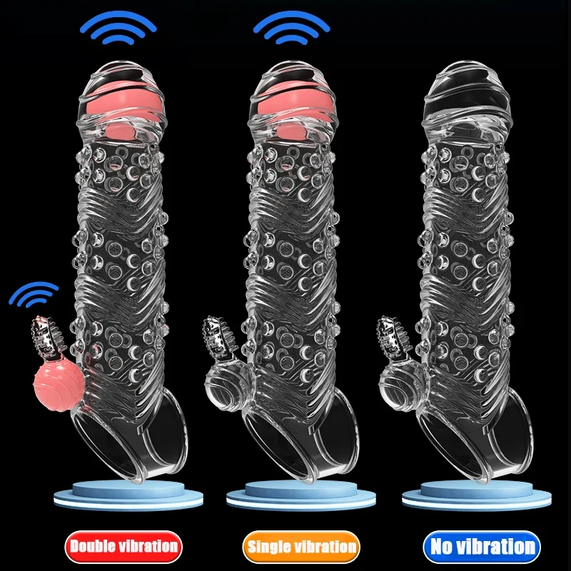 Penis Extension Sleeve Vibrator Extender 4cm Reusable Condoms Soft Delay Ejaculation Dick Sleeve Adult Sex Toys for Men