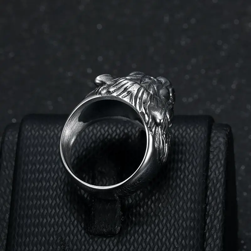 Megin D Stainless Steel Titanium Animal Tigers Head Punk Rings for Men Women Couple Friends Gift Fashion Jewelry