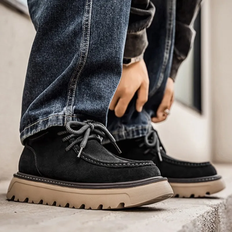 Autumn Men's Luxury Suede Leather Casual Shoes Classic Retro Outdoor Sports Leisure Shoes British Low-Top Loafers Soft Men Boots view 6