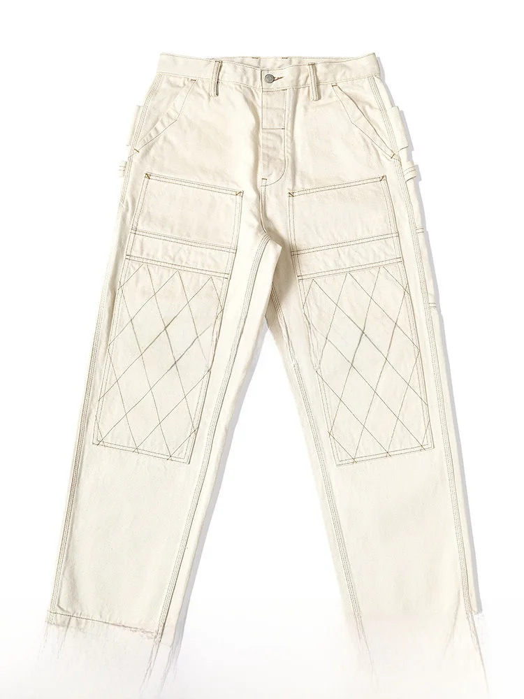 

Узкая ширина MMC, двойное колено, 47 унций, мотоциклетная угольная шахта, 705B, белая хлопковая джинсовая рабочая одежда с широкими штанинами, джинсы