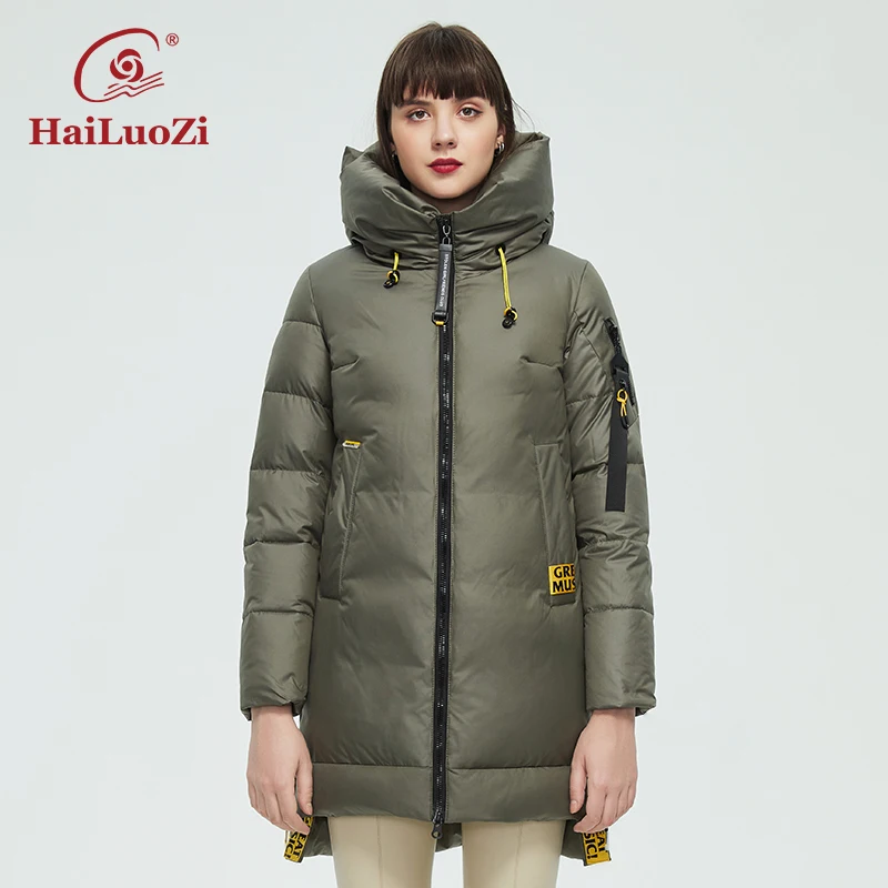 

HaiLuoZi 2022 New Winter Women's Jackets Pocket Thick Windproof Cotton Parka Warm High Quality Female Outwear Long Women Coat 87