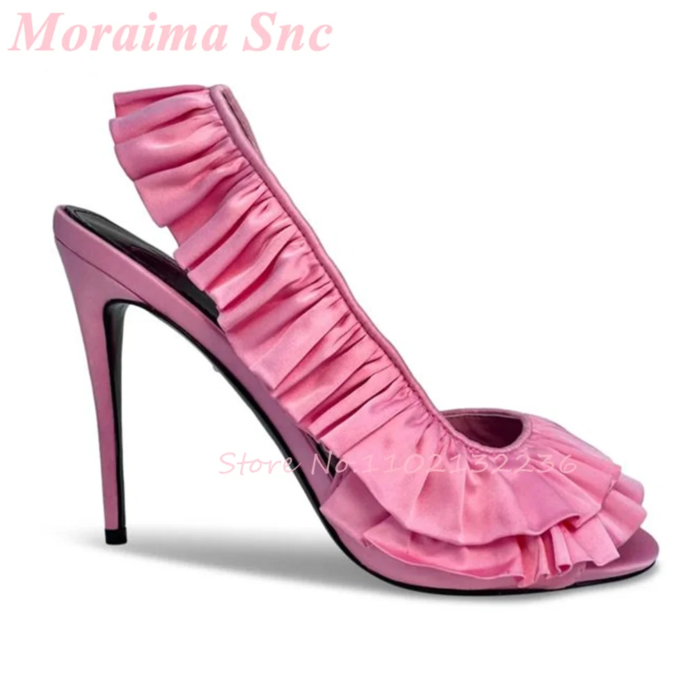 Slip Dress Satin - Elegant Layered Ruffle Fringe Trim Sandals