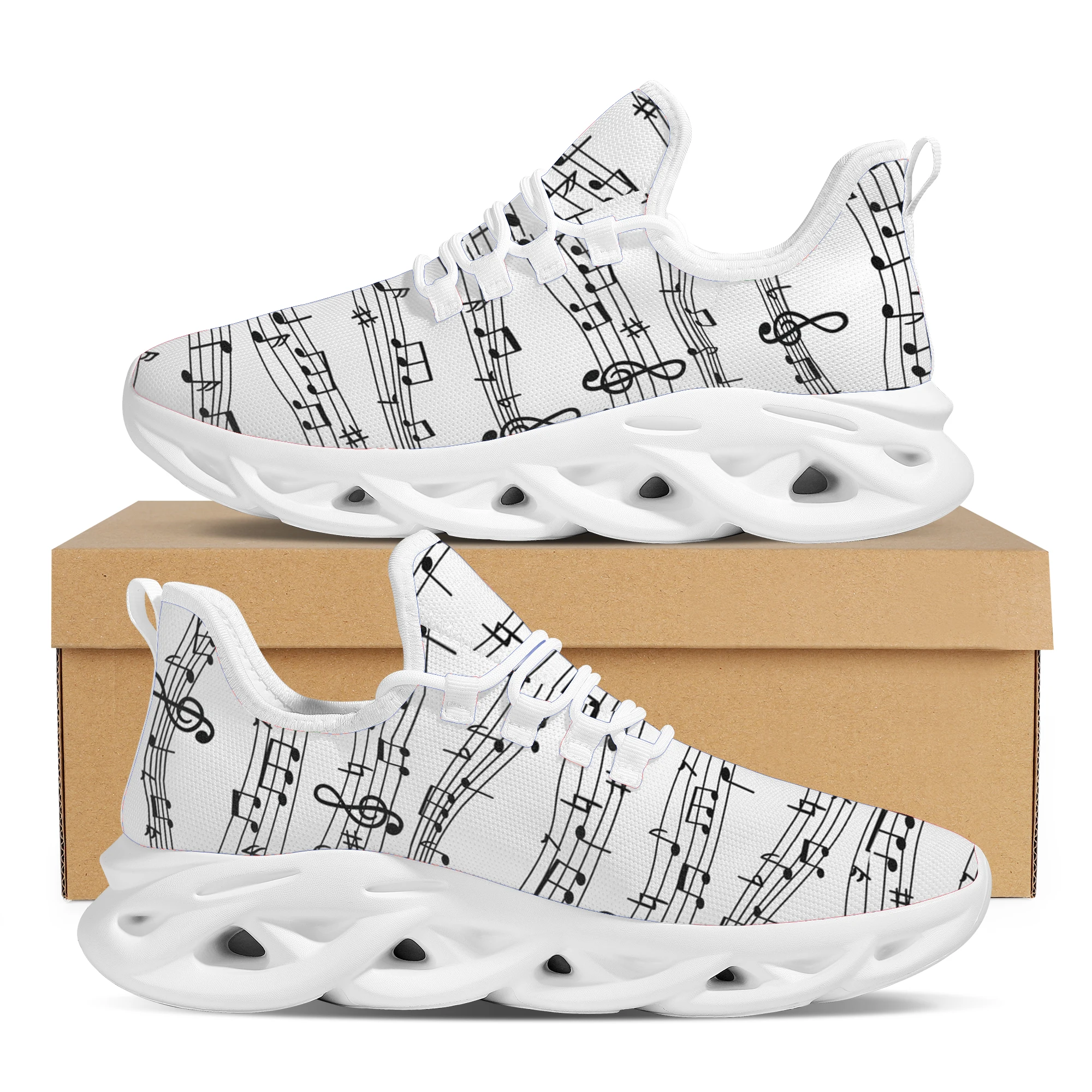 INSTANTARTS Black White Musical Score Notes Pattern Spring Comfortable And Breathable Mesh Outdoor Shoes Platform Cuscal Shoes