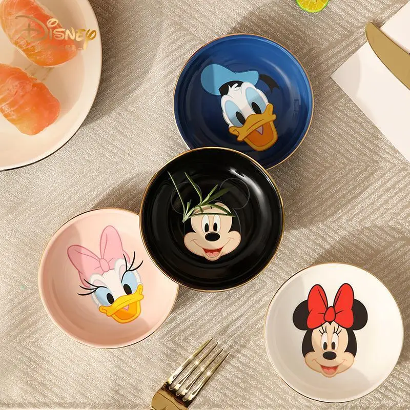 Disney Mickey Minnie Donald Duck Daisy Duck Cartoon Cute Round Household Ceramic Snack Hot Pot Dipping Dish Ingredient Plate