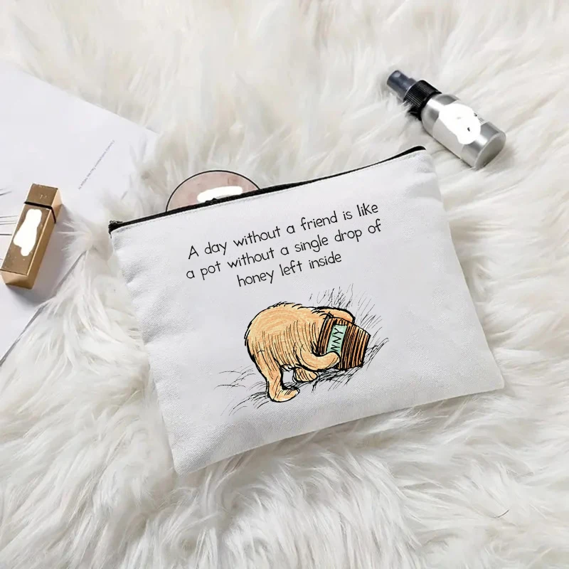 Kawaii Bear Zipper Pouch Canvas Causal Makeup Bag Children Travel Case Toilet Storage Pouch Pencil Case Gift for Her Mini Purse