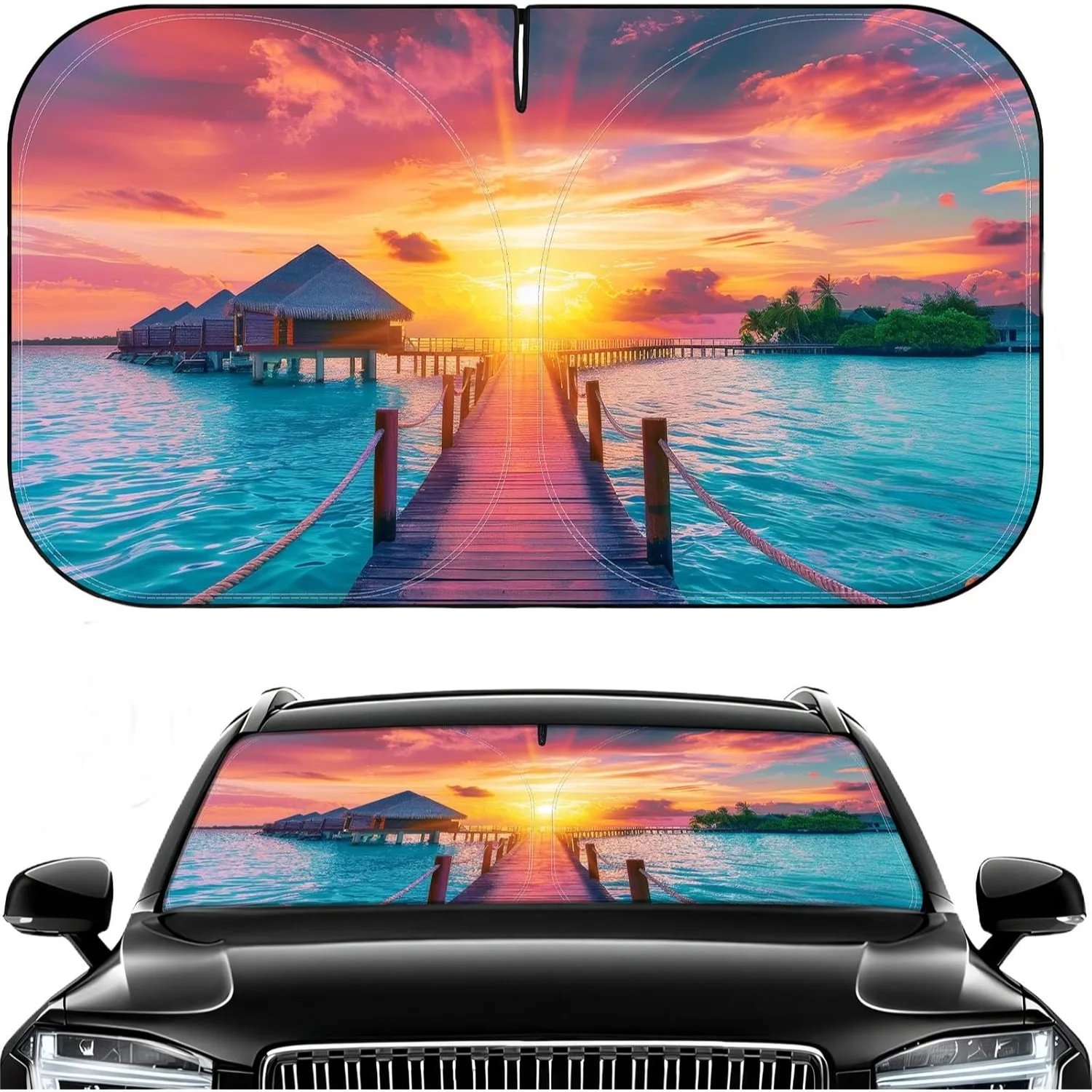 

Car Windshield Sun Shade Foldable Reflector for Front Window Protect Interior Universal 55.2x31.5 in