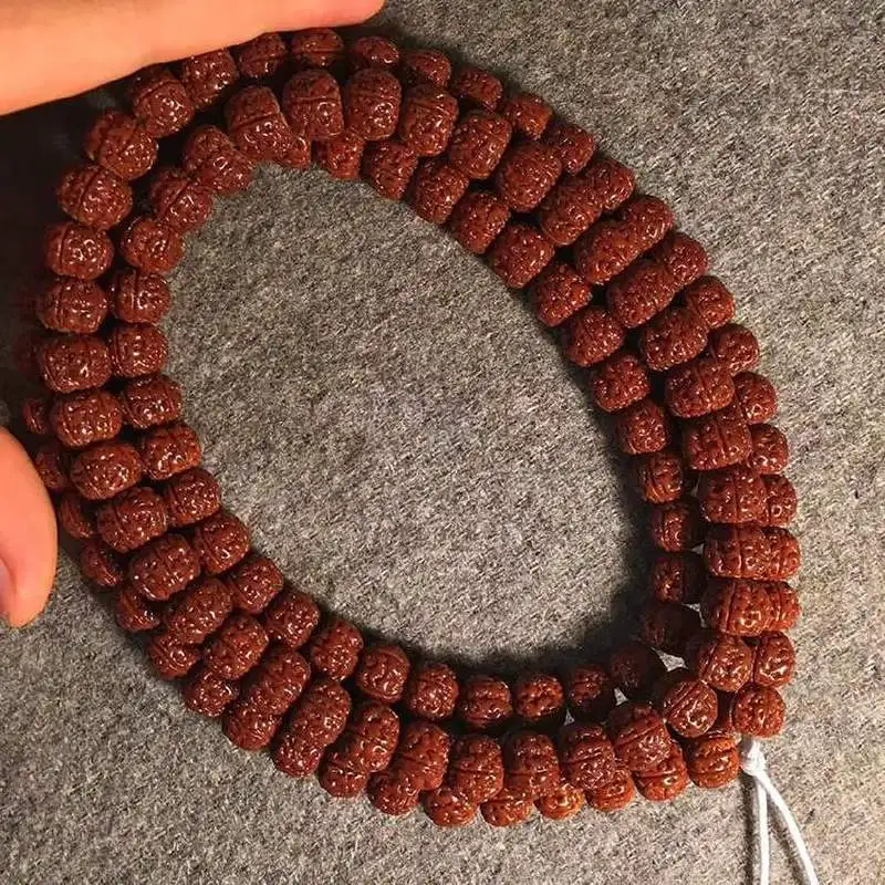 Tree King Small Bodhi Seed Bracelet 108  Short Stem Double Pattern Pumpkin Buddha Beads Seeds Men