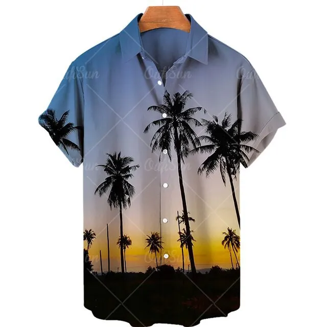 New Plus Size Men's Casual and Fashionable 3D Digital Printed Short Sleeved Shirt, Men's Shirt