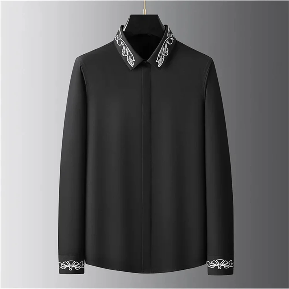 Luxury basic shirt men\'s long-sleeved casual shirt solid color fashionable Korean street high-end plus size men\'s clothing 6XL