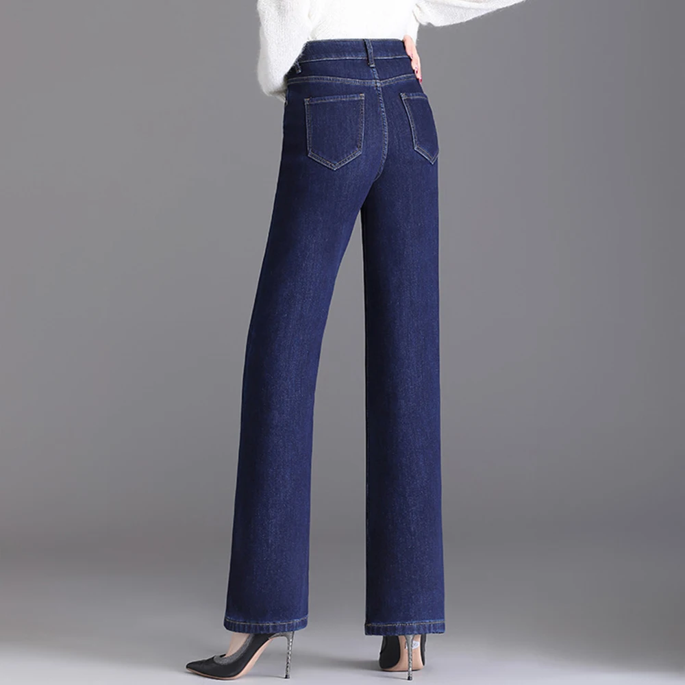 Pantalones vaqueros de pierna recta de felpa para mujer, jeans elegantes de cintura alta, gruesos, cálidos, de gran tamaño, forro de terciopelo caliente, 8XL, Invierno