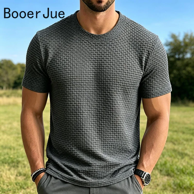 Hochwertiges Eisseide-Mesh-T-Shirt für Herren, Kurzarm, Rundhalsausschnitt, Sommer-Halbarmshirt, Dünnes Einfarbiges Sport-T-Shirt