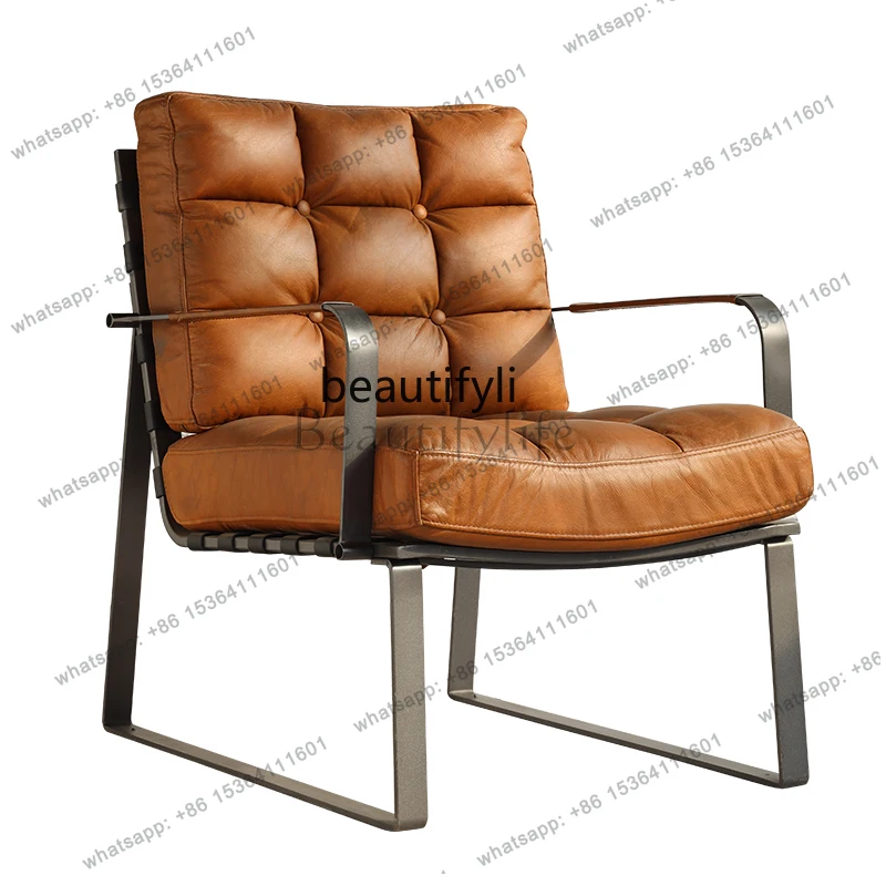 

Диван-кресло для отдыха, ленивая спальня, легкий роскошный ретро-гостиная, однослойное кресло из воловьей кожи с верхним слоем