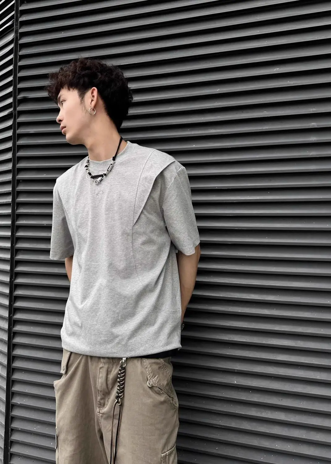 Short-sleeved T-shirt Men Summer High Street Round Neck Pullover Loose Solid Color Top