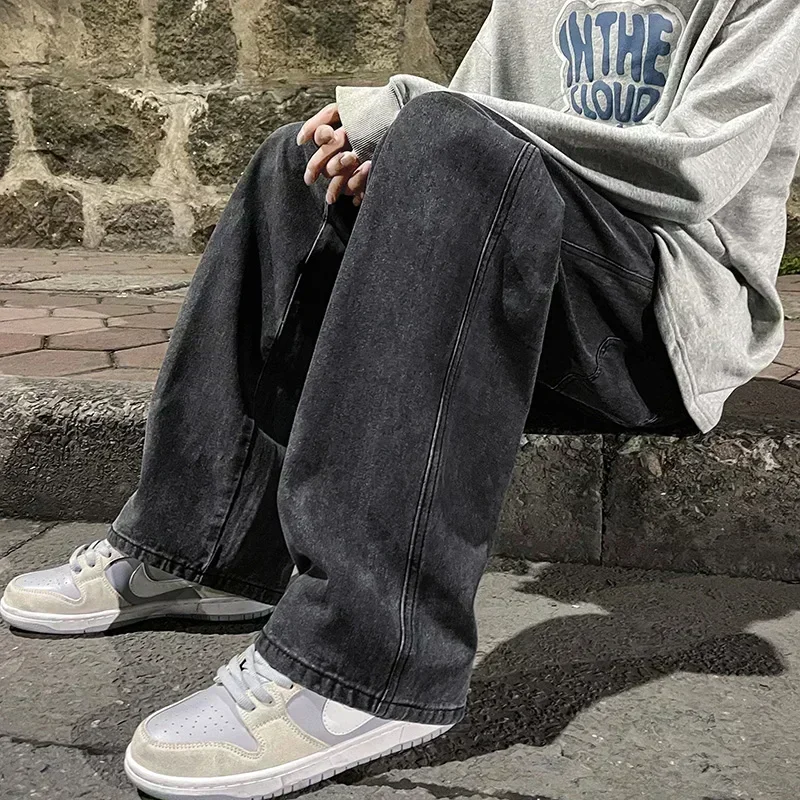 Moda coreana clássico jeans masculino quatro estações solto em linha reta calças de perna larga rua hip-hop baggy estudante unisex calças S-3XL