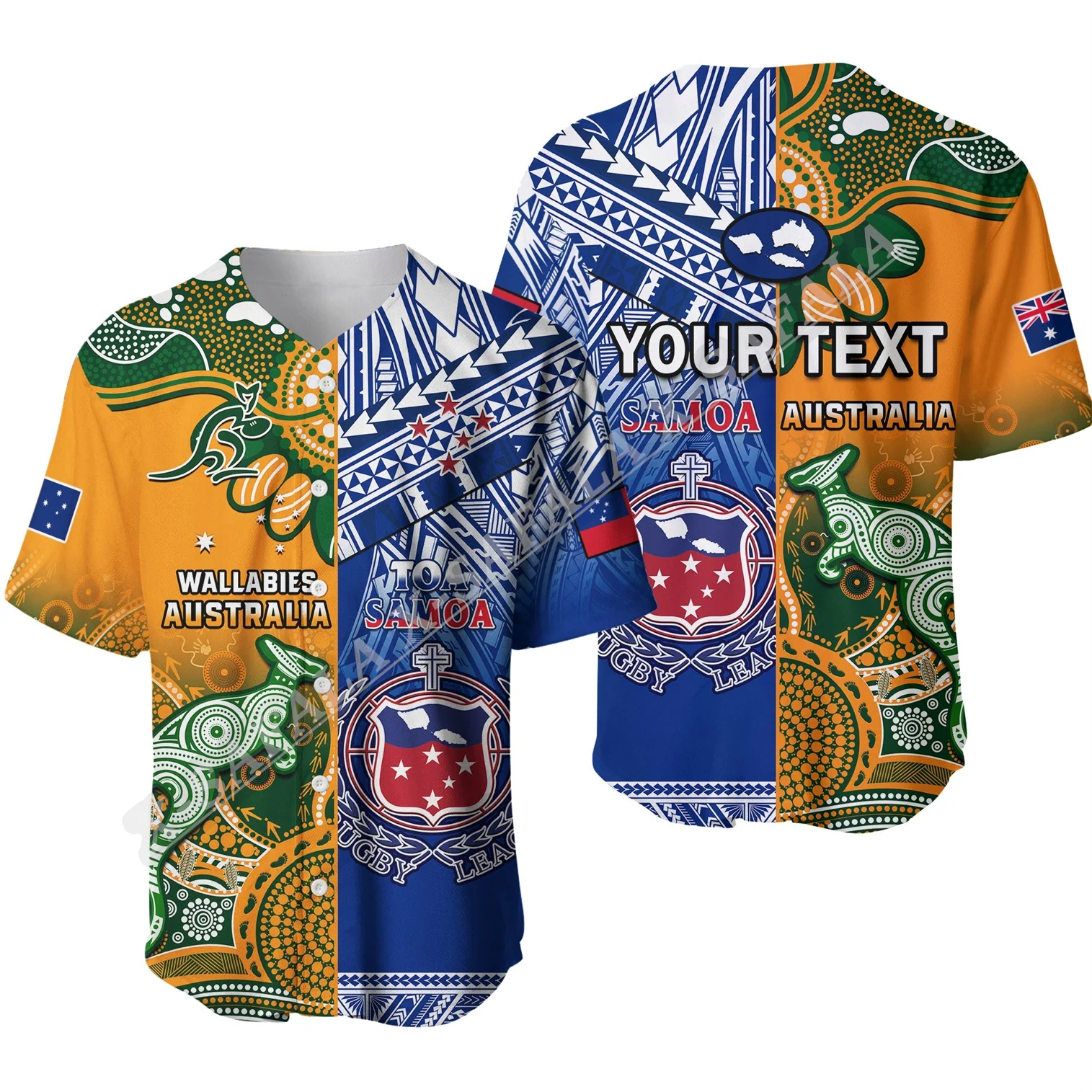 

Australia Wallabies Toa Samoa Rugby Polynesian 3D Print Baseball Jersey Shirt Men's Adult Short Sleeve Breathable Confortable