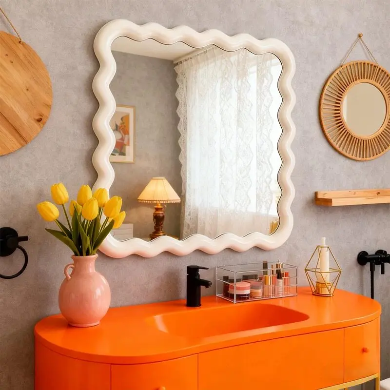 Wavy Nursery Kawaii Mirror Frame Wall Sticker Large Vanity Mirror Girl Decorations Espelho Grande Para Quarto Decoration Home