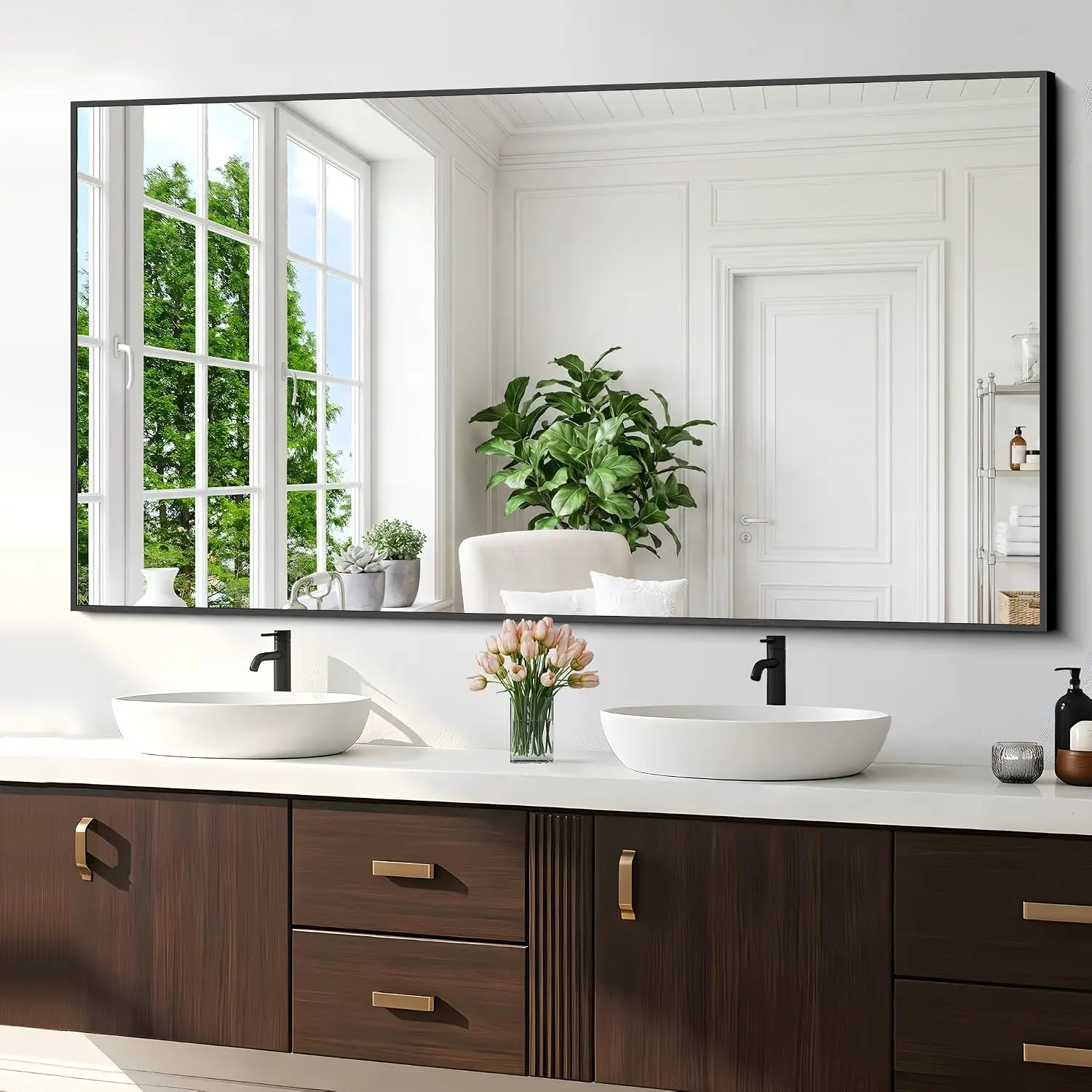 30x55 Inch Large Black Wall Mirrors Rectangle Long Vanity Mirror Aluminum Frame Modern Home Decor Bathroom Living Room Entryway