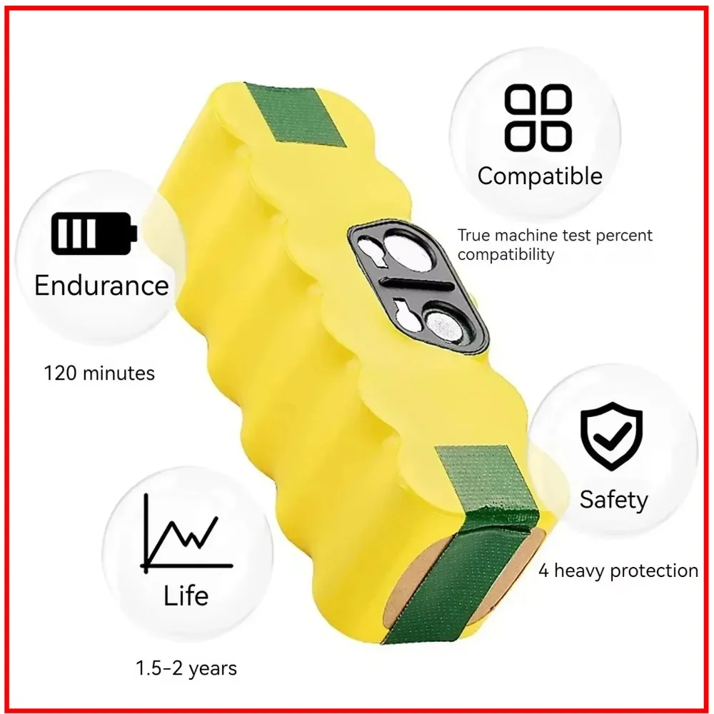 2025 100%14.VFor iRobot Roomba 500 مكنسة كهربائية Battery900 985 980 960 785 530 560 650 630 620 650 770 780 بطارية قابلة للشحن