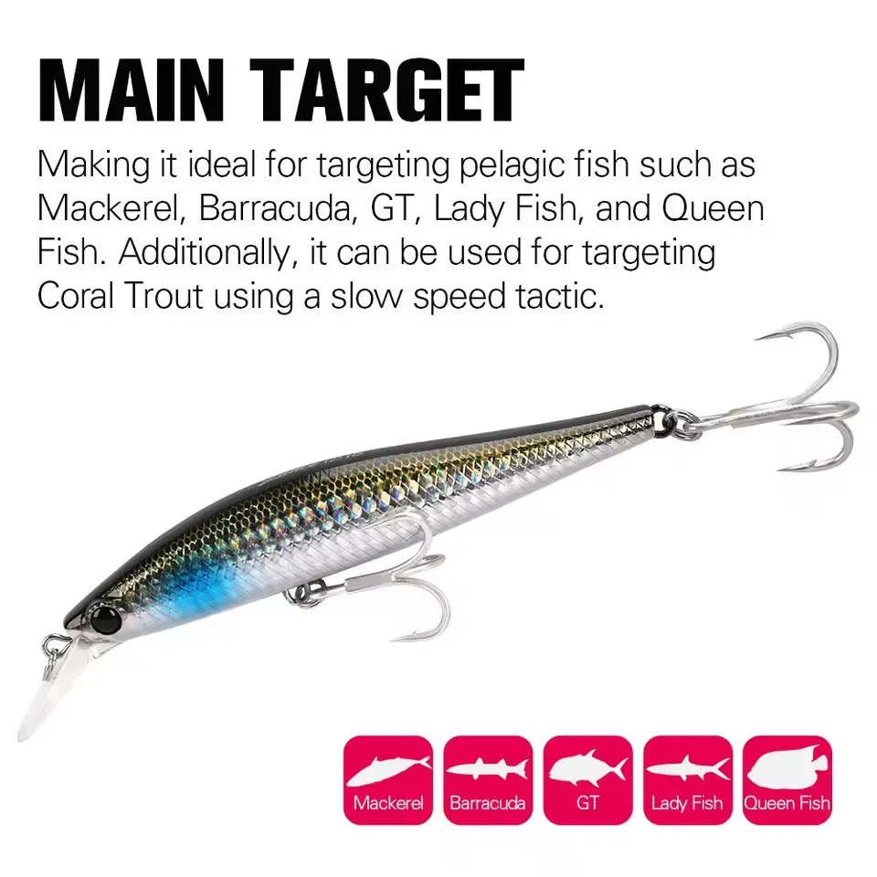 TSURINOYA 125HS Sinking Minnow 125mm 50g Saltwater Hard Boat Fishing Lure Artificial Minnow Bait Treble Hooks Wobblers