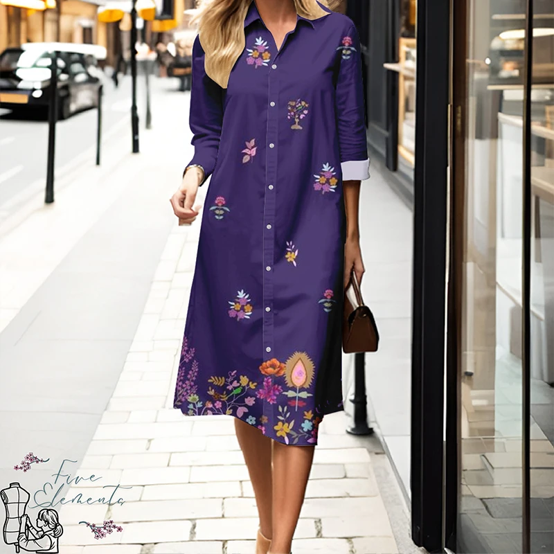 2025 novo vestido feminino de manga comprida com botões premium casual streetwear maxi vestido solto-ajuste longo confortável vestido de camisa com gola