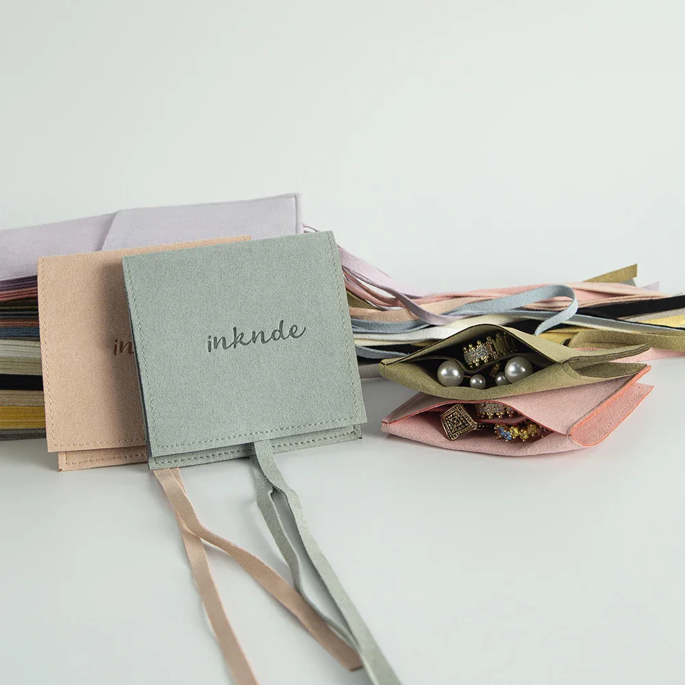 

100pcs/lot Microfiber Jewelry Packaging Pouch Bags Custom Logo Ring Brooch Bag with compartment Bulk Chic Small Wedding Favor