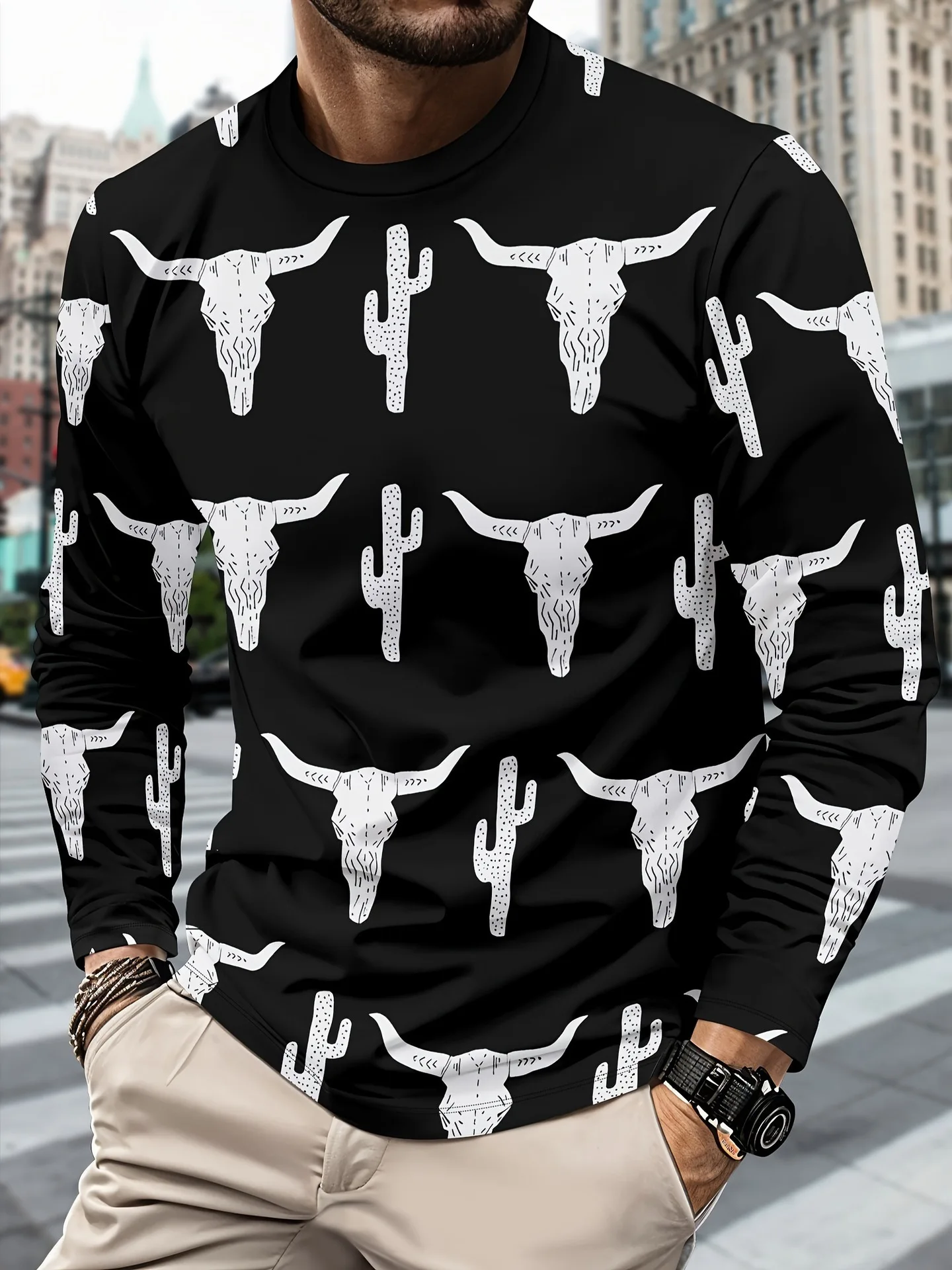 

Men's Fashion Hot Sale Printed Fast Drying Breathable Top Plus Size Sports Casual Crew Neck Long Sleeve T-Shirt Motorcycle