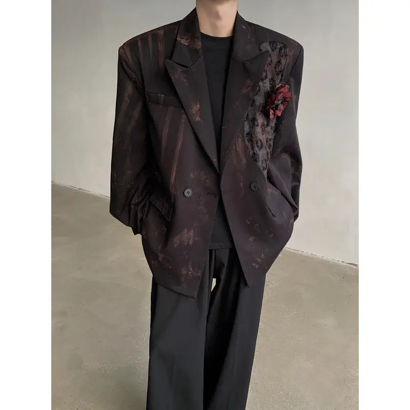 

Gothic fiti Dyeing Men's Suit Vintage Design 3D Flower Patterns Mountain Sle Unique Outerwear Polyester Fiber Spring Au...