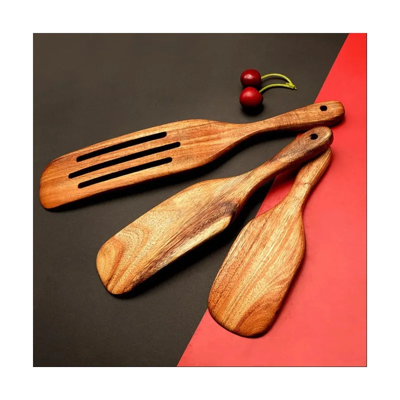 Wooden Cooking Tools Set 5PCS Teak Wood Non-Stick Heat Resistant Spatula Spoon Kitchen Tools for Cooking Serving and Stirring