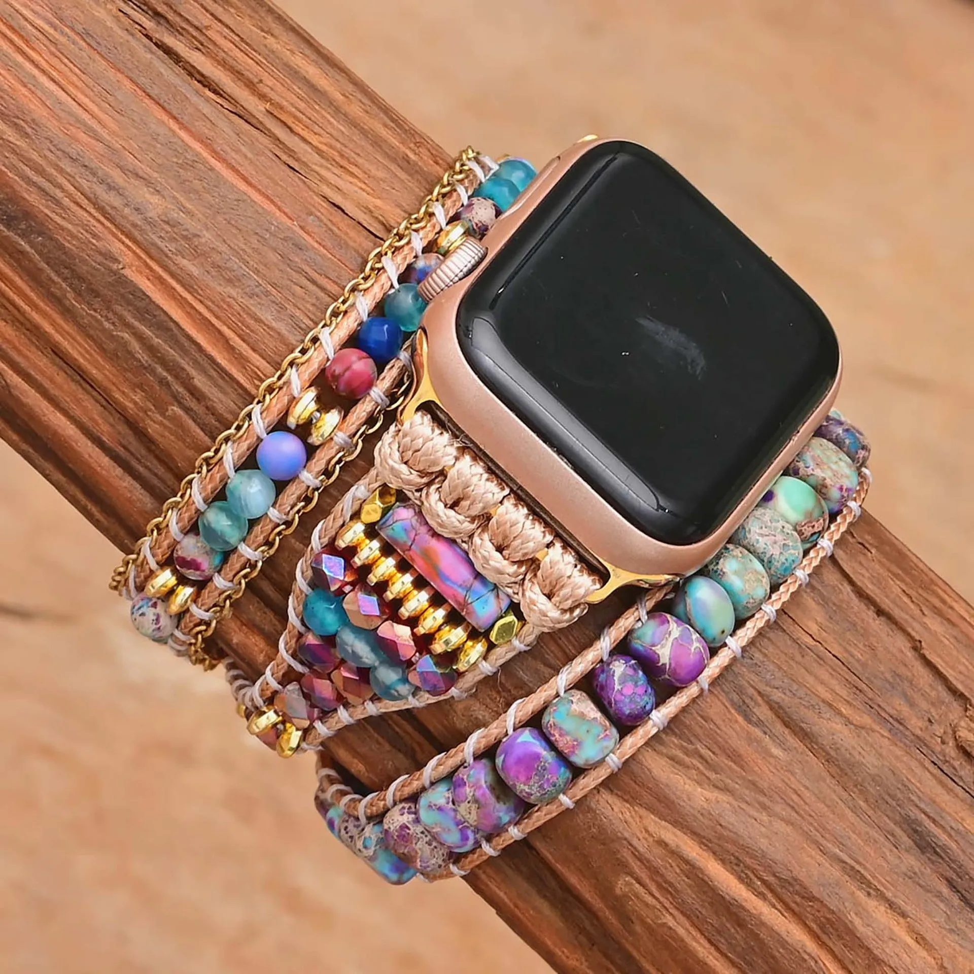 Bohemian Watch Band For Apple Watch Band Ultra 49mm 45mm 44mm 38mm Women Natural Stones Bracelet Strap For iWatch 8 7 42mm 41mm