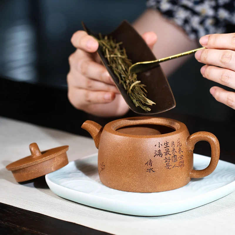 Small Capacity Yi Purple Clay Teapot, Hand Carved, Household Tea Pot, Original Ore, Colorful Sand, Kung Fu Set, Well