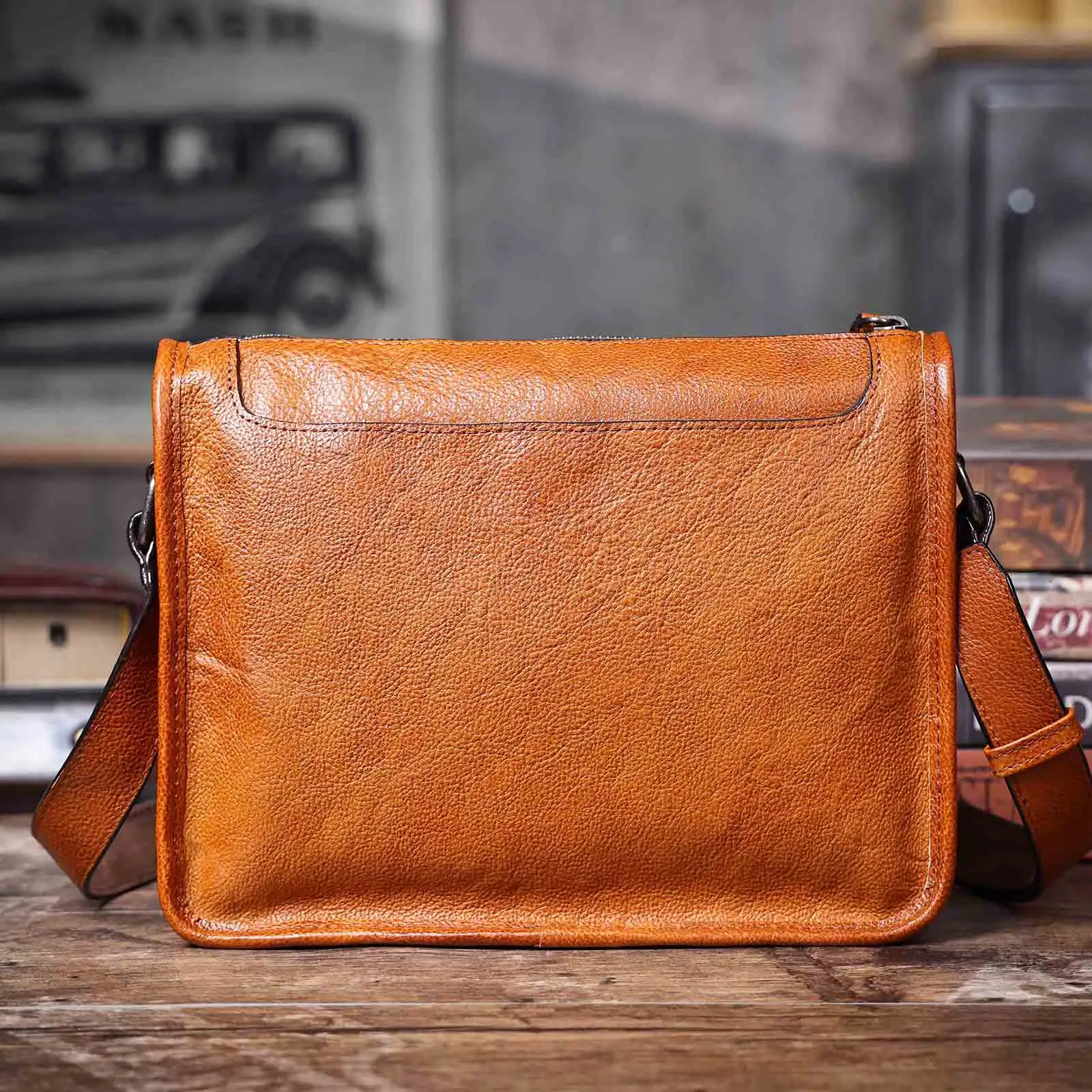 Echte Leder-Umhängetasche für Herren, Unisex, einfache Rindsledertasche, oberste Schicht pflanzlich gegerbtes Leder, modisch und lässig – Detail 23