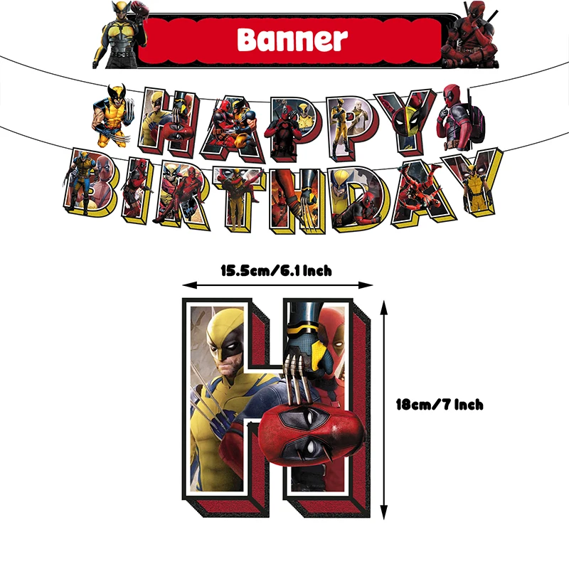 Deadpool 3 Fontes de Festa Temática, Figuras de Ação Anime, Periferia Deadpool e Wolverine, Decorações De Festa De Aniversário, Banner, Novo