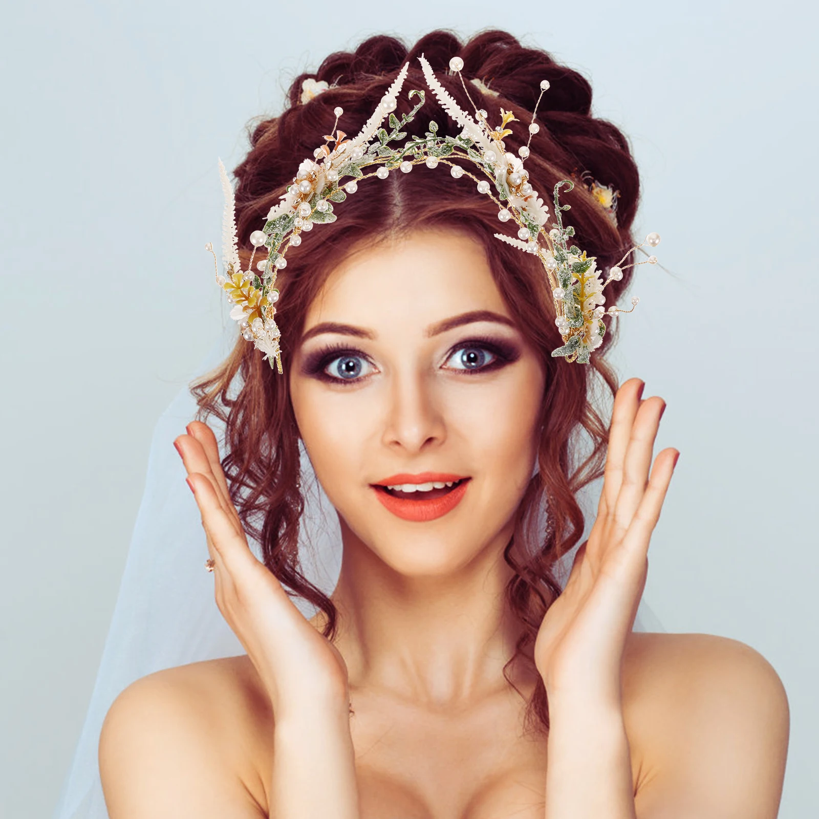 

1Pc Leaf Design Bride Headwear Pink Wedding Hair Accessories Elegant Women Headdress Pageant Decorative Gift