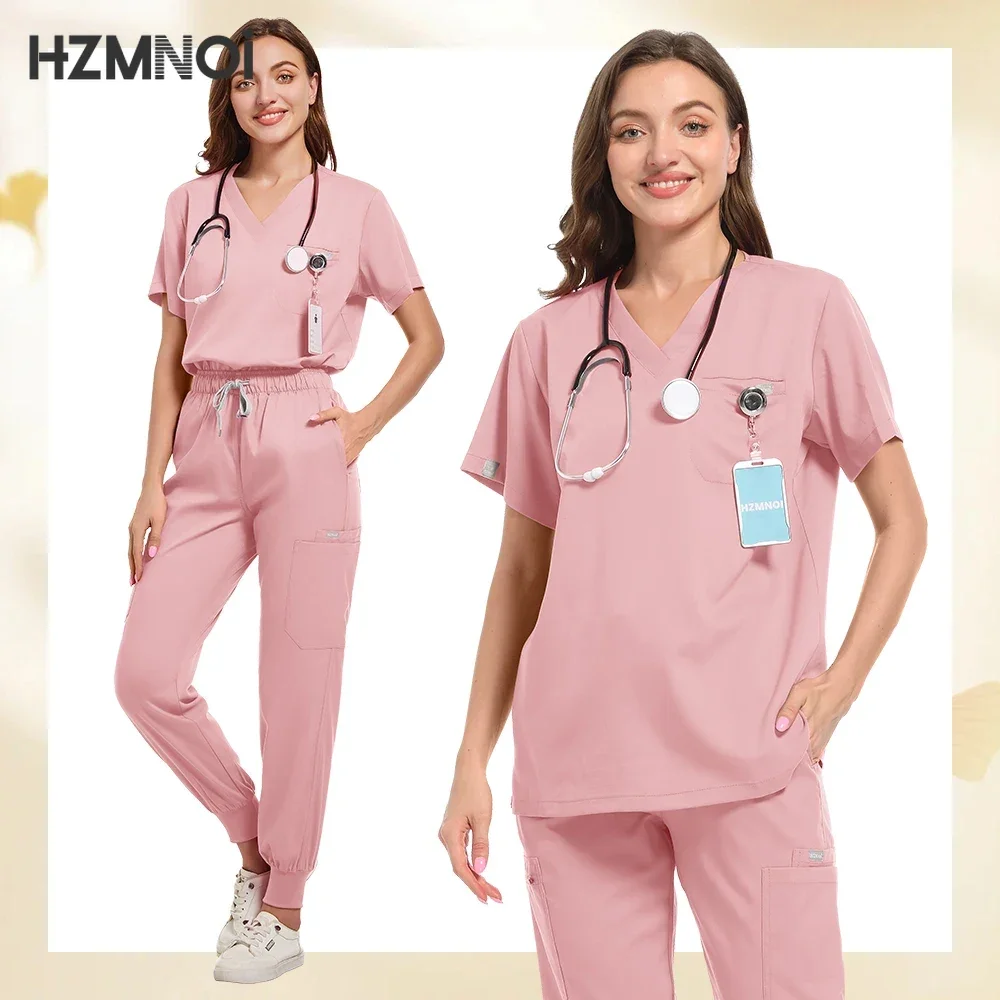 High End Unisex Nurse Scrub Set V-neck Short Sleeve Medical Workwear Beautiful Spa Salon Uniform Operating Room Overalls