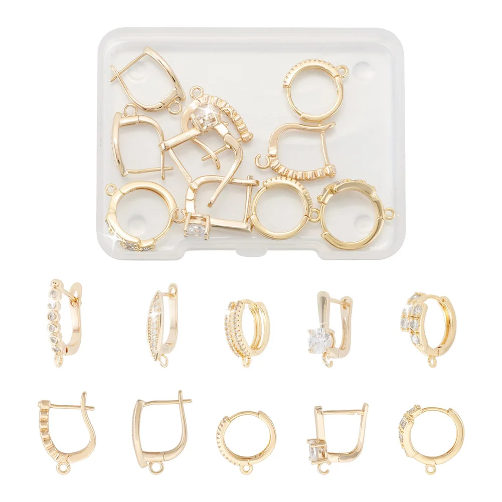 

5 Pair Brass Cubic Zirconia Hoop Earring Findings with Loop Ring Real 14K Gold Plated Dangle Earring DIY Jewelry Making Supplies