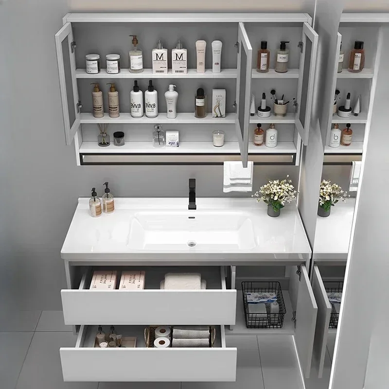 yu-1 Italian Minimalism Bathroom Cabinets Wall-mounted Fog Removal Smart Mirror Cabinets with Lamp Simple Furniture Arredo Bagno