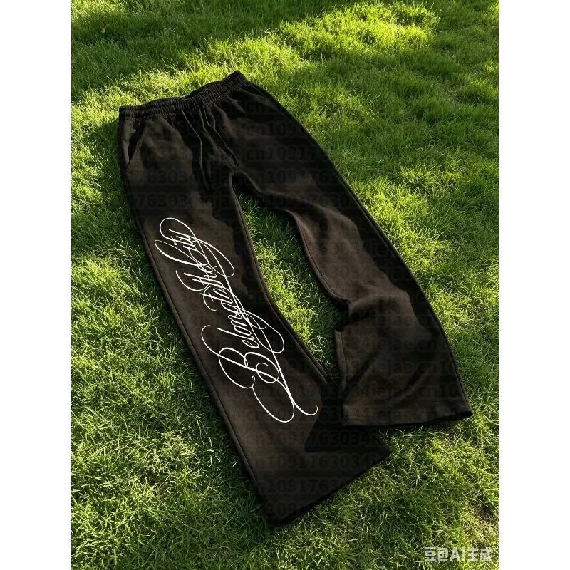 Men's Kid Casual Sports Trousers, Thorn Pattern Print Sweatpants Drawstring Loose Wide-Leg, Suitable for All Seasons Casual Wear