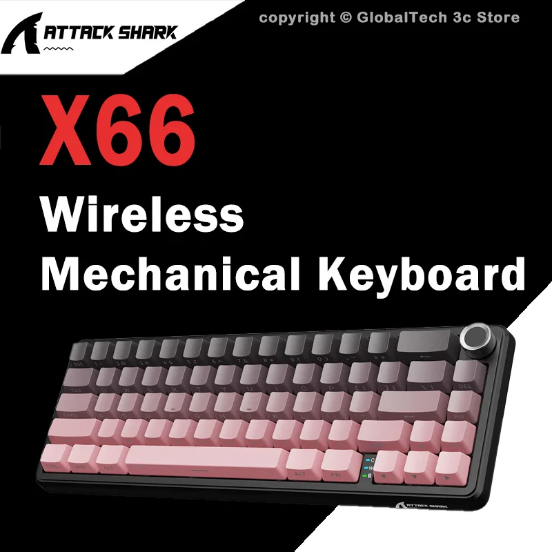 

Attack Shark X66 65% Gasket Wireless Mechanical Keyboard RGB Hot Swap Tri-Mode Bluetooth 2.4G USB-C PBT Knob Ergonomic Design