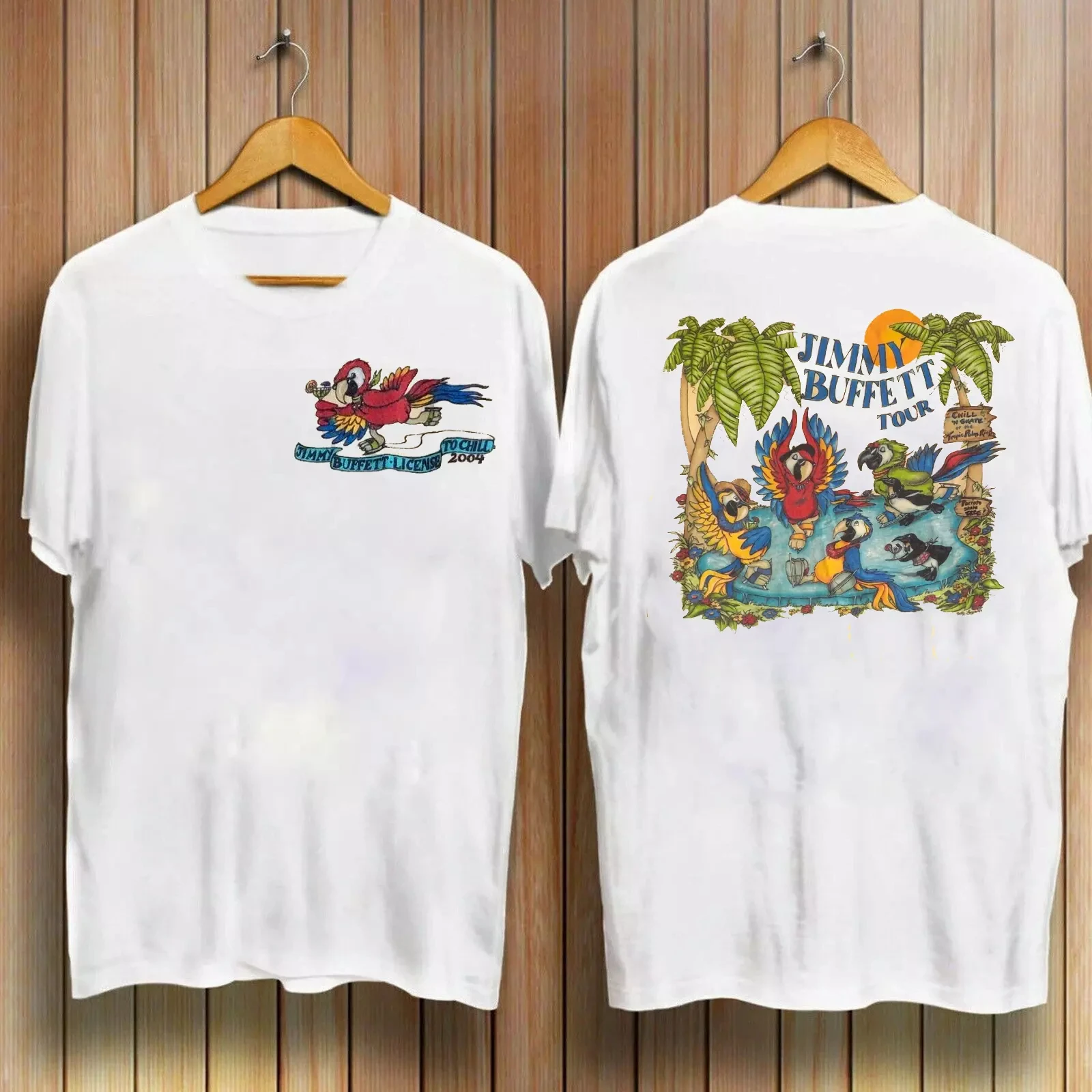 

JIMMY BUFFETT License To Chill Peach Parrot Concert Reprint T-Shirt Graphic Short Sleeve Shirt Unisex Men Women Summer