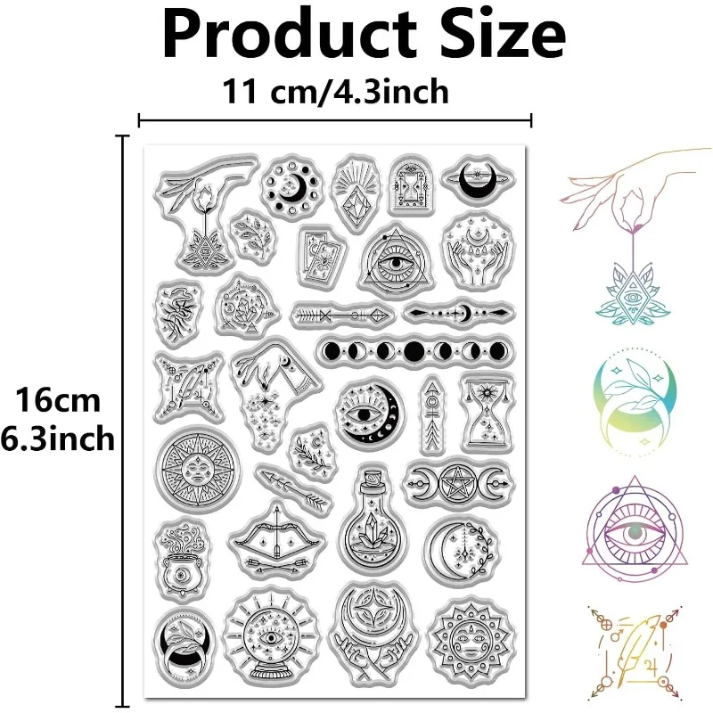 1Sheet Divination Clear Stamp Moon Phase Rubber Stamps Gothic PVC Reusable Magic Witch's Hand Tarot Card Transparent Silicone