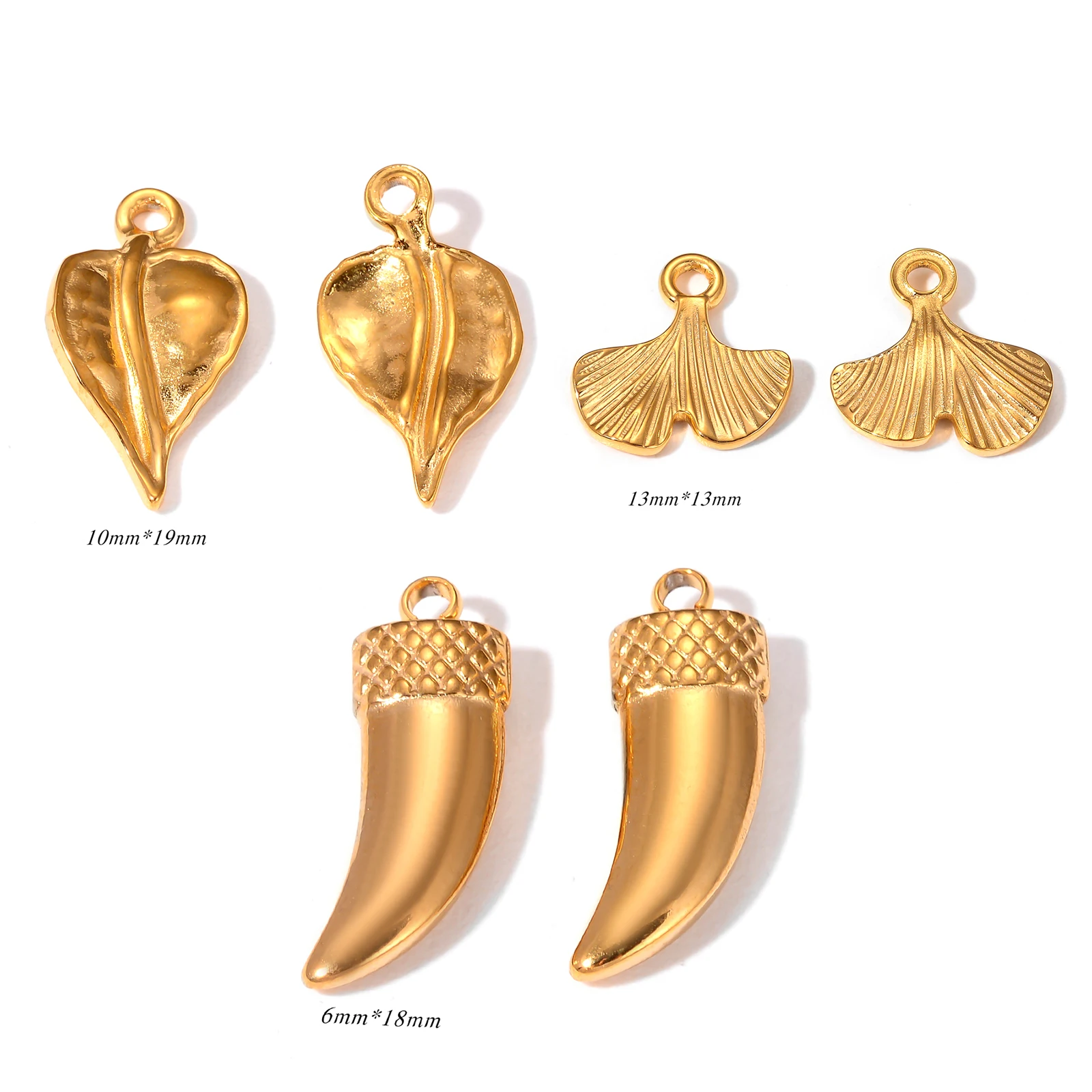 

3pcs Gold Color Plant Leaf Ox Horn Amulet Stainless Steel Charm Pendants For Jewelry Making Supplies DIY Handmade Accessories