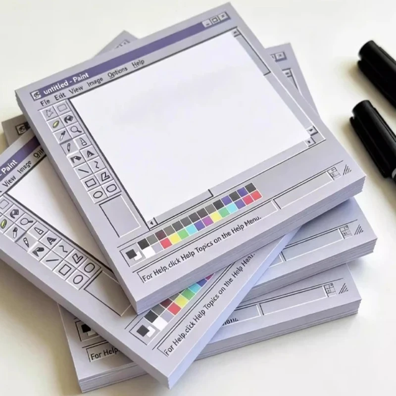 1 Set Haftnotizen im Vintage-Computer-Zeichnungsstil, 50 Blatt, selbstklebender Notizblock für Künstler, Studium, Büro, tägliche Erinnerungen, Schreibwaren
