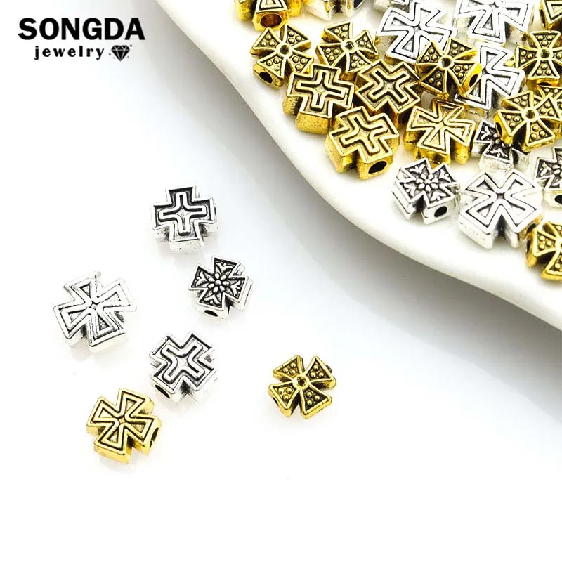 Multiple Style Hollow Cross Engraved Alloy Beads Charms Gold Silver Color Small Hole Spacer Bead For DIY Jewelry Making Necklace