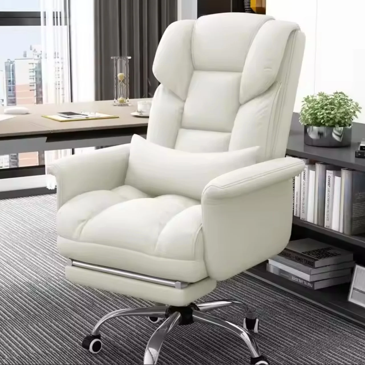 #*Modern Ergonomic Synthetic Leather Chair with Massage Unit, Extendable Footrest and Metal Frame for Home Office and Gaming