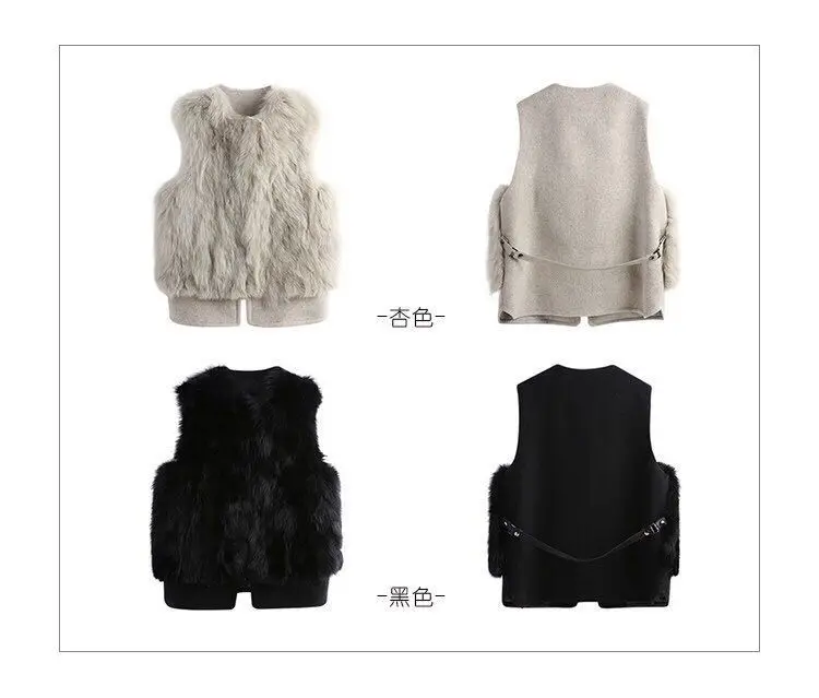 Women Faux Mink Fur Spliced Vest Autumn Winter Imitation Fox Hair Woolen Tanks Furry Thin Short Sleevleless Coat Crop Tops 2022