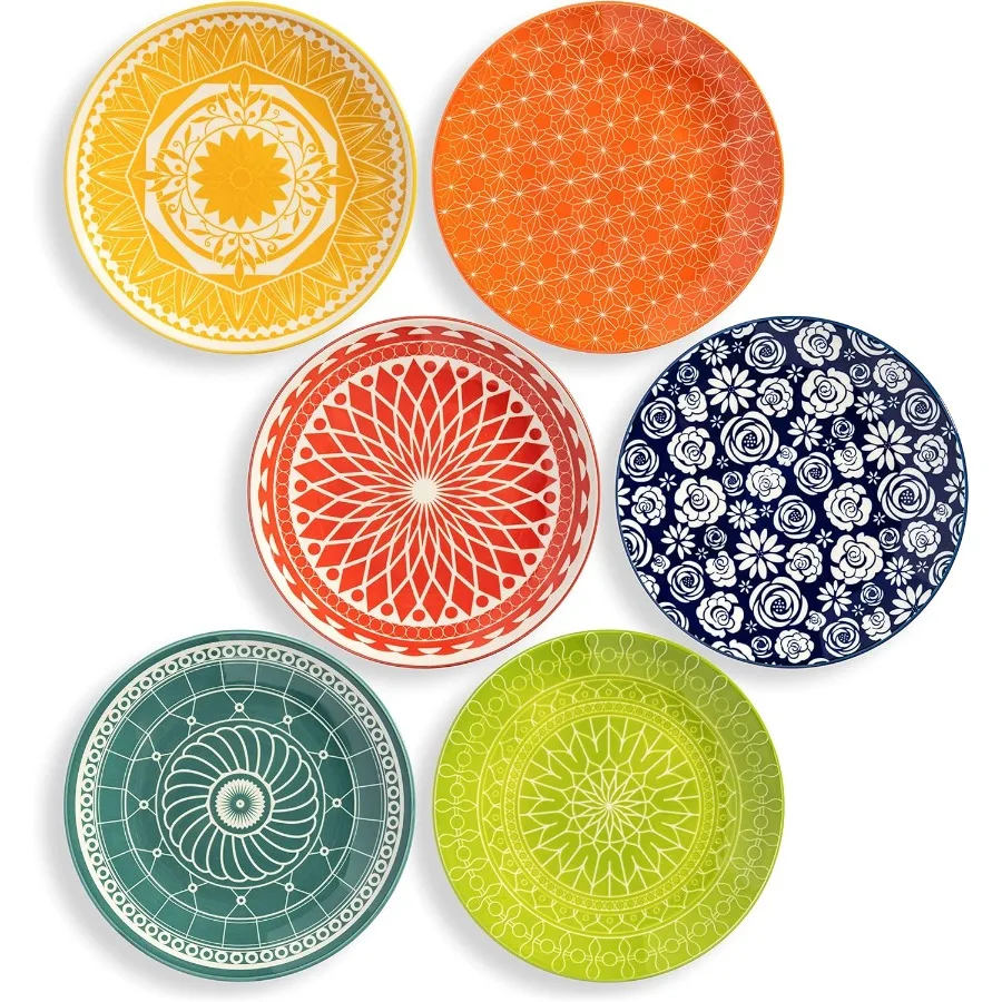 

Small Salad Plates for Serving Appetizers and Lunch Ideal for Sandwiches Microwave Safe Decorative Cute Colorful Porcelain Boho