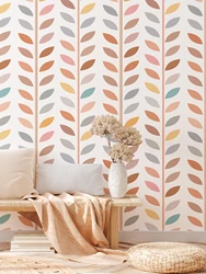 1 Roll Multi-color Leaf Pattern Design Printing Wallpaper, Self-adhesive Waterproof Home Decoration Background Wall Stickers