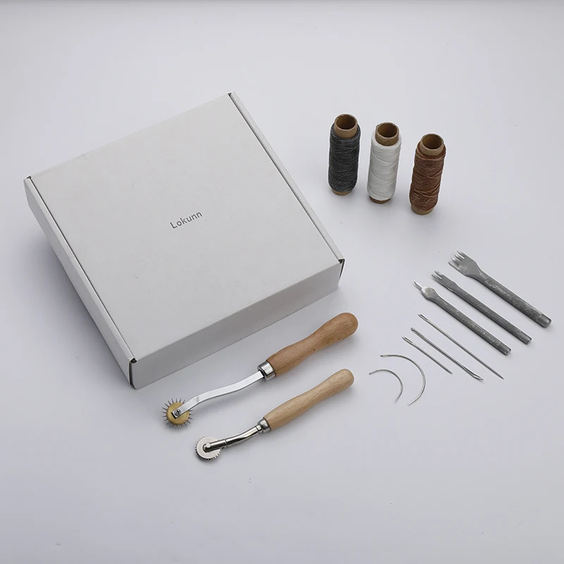 Lokunn Leather craft tools, hand tools and supplies, stamping tools, wire scraping wheels, leather sewing needles and wax thread
